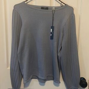 NWT TAHARI Puff Sleeve Light Blue Sweater Size Medium